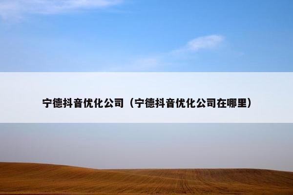 宁德抖音优化公司（宁德抖音优化公司在哪里）