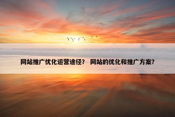 网站推广优化运营途径？ 网站的优化和推广方案？