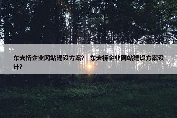 东大桥企业网站建设方案？ 东大桥企业网站建设方案设计？